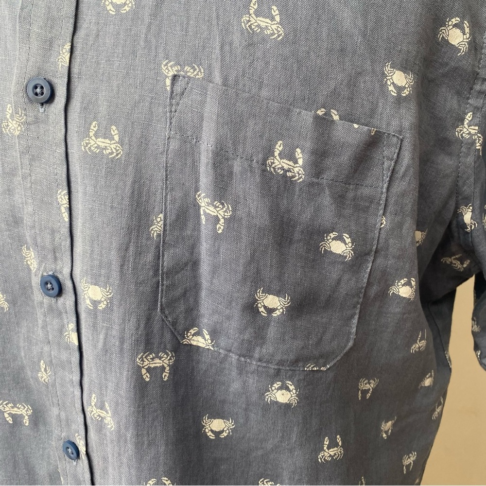 Saks Fifth Avenue Linen Crab Print Button Up Shirt - Picture 9 of 13